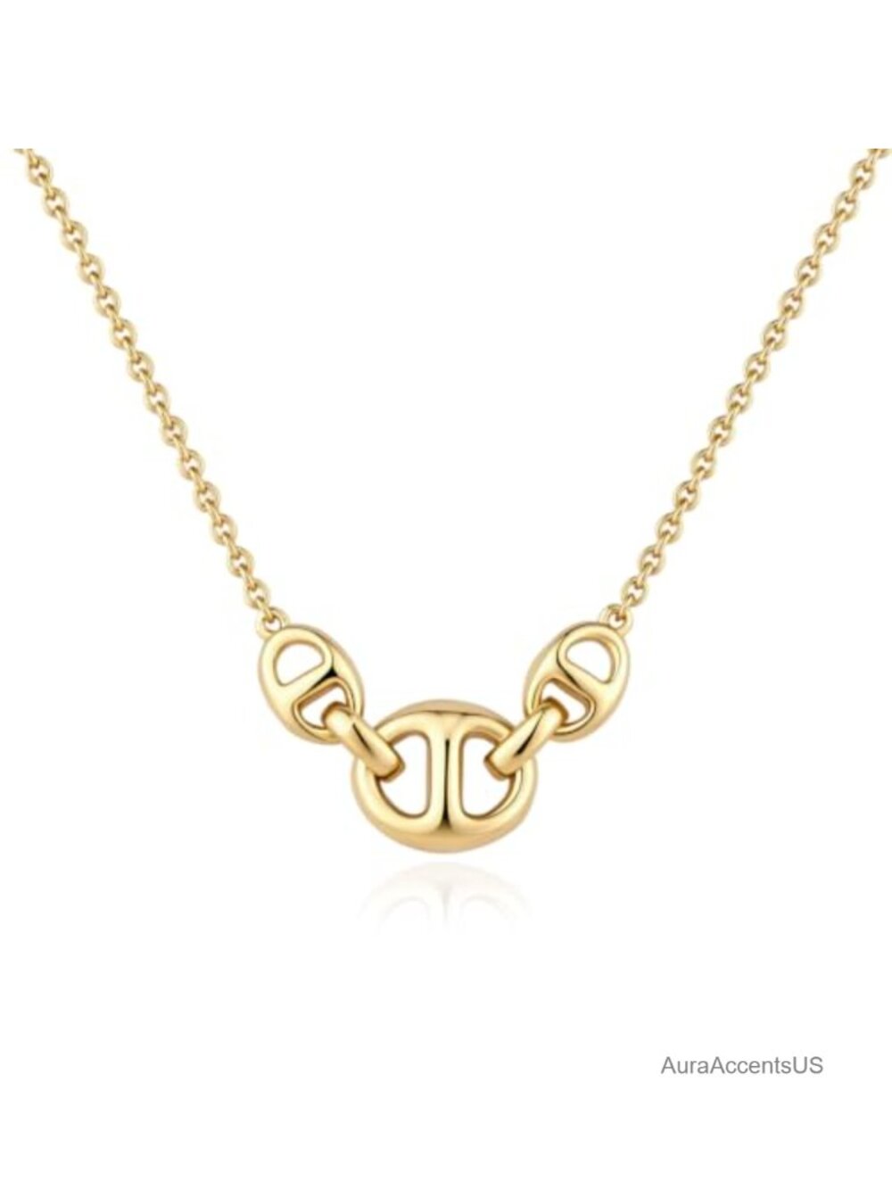 18K Gold Plated Mariner Link Necklace CZ Pave 18.5 Inch Chain